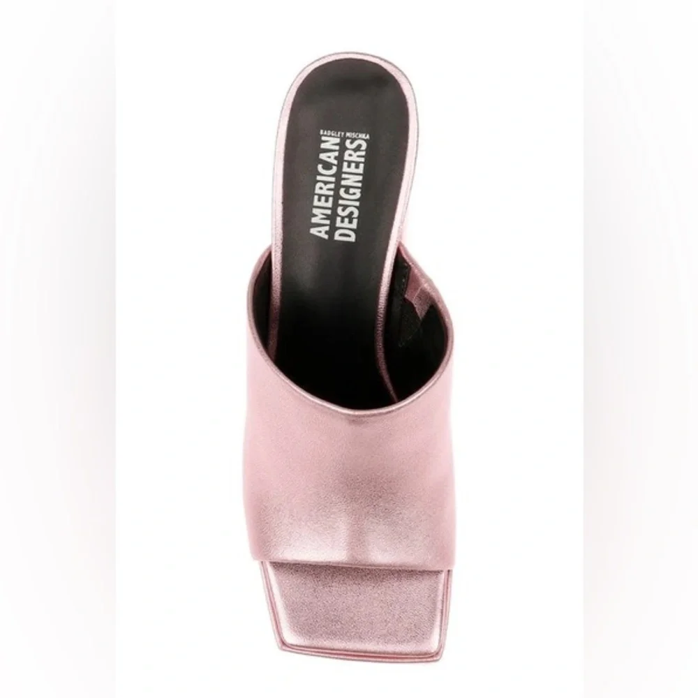 American Designers NIB Metallic Pink Lofty Platform Block Heel Slide Sandals